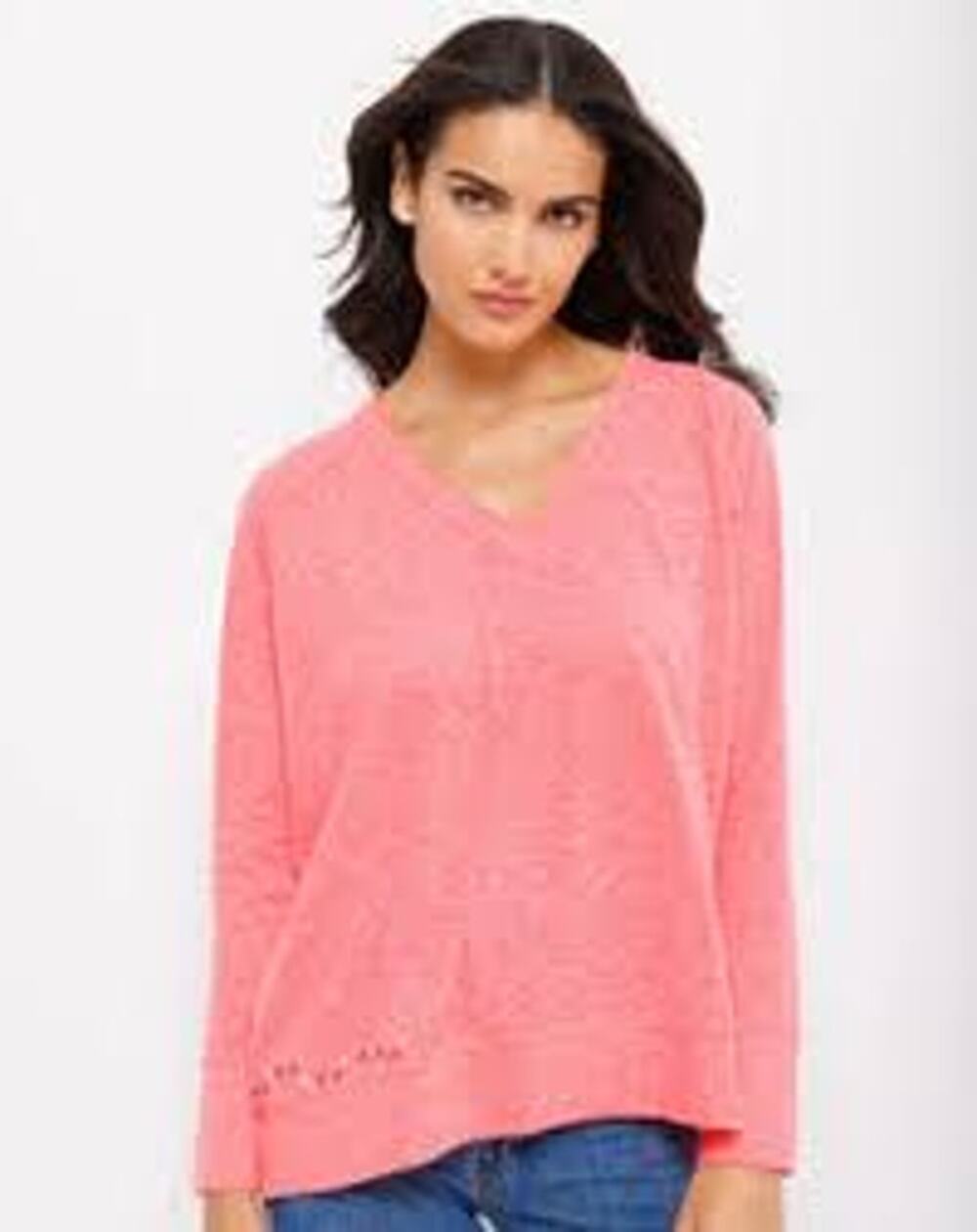 Lisa Todd Beach Tee V-Neck Long Sleeve in Think Pink Large L NEW NEON Boho